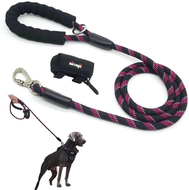 Photo 1 of  Heavy Duty Dog Leash for Large Dogs Up to 150lbs, 5 Ft Reflective Dog Walking Training No Pull Rope Leash with Zip Pouch Comfort Padded Handle (Pink, 5 Ft)