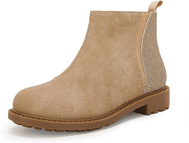 Photo 1 of Coutgo Girl's Ankle Boots Round Toe Platform Low Chunky Heel Chelsea Booties With Side Zipper Faux Leather Kids Child Youth Dress Boot
