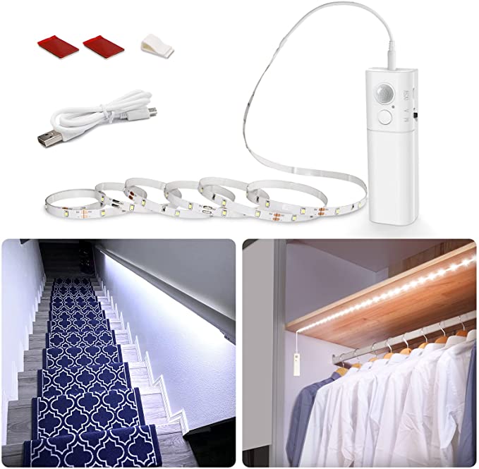 Photo 1 of  LED Closet Light Motion Activated, Battery Powered LED Strip, Stick-on Anywhere Homelife Motion Sensor LED Light, Rechargeable Night Light for Closet Hallway Stairway 6.56ft, 6000K White