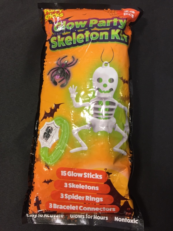 Photo 2 of Glow Critters and Halloween Trick or Treat Glow Skeletons and Pumpkins - Glow Sticks Party Favors - Glow in the Dark Party Supplies Skeletons 24ct