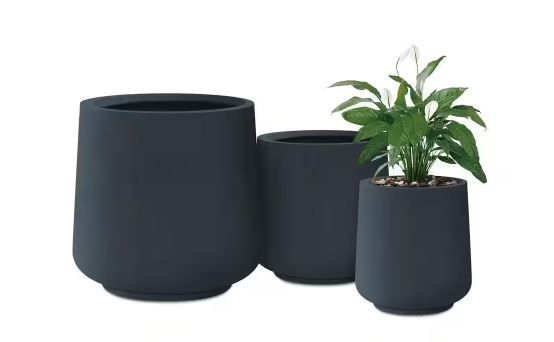 Photo 1 of 17.3 in., 13.4 in. & 10.6 in. H Round Charcoal Concrete Planters (Set of 3), Outdoor Indoor Large with Drainage Holes
