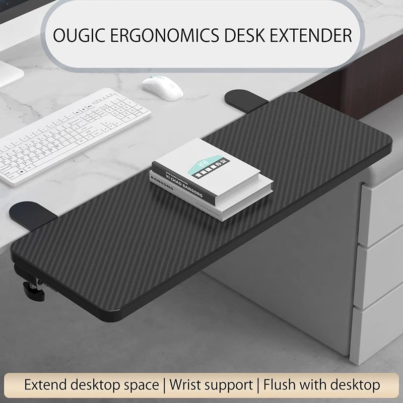 Photo 2 of OUGIC Ergonomics Desk Extender Tray, 29.5"x9.5" Punch-Free Clamp on, Foldable Keyboard Drawer Tray, Table Mount Arm Wrist Rest Shelf, Computer Elbow Arm Support

