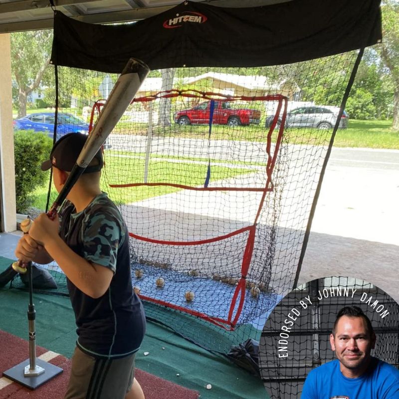 Photo 1 of HITZEM: Baseball Net & Softball Net - Hitting/Pitching Net - Practice Batting Net Attaches and Hangs on Garage Door - Hitting Net Rolls Up for Storage - Baseball Training Equipment for Adults and Kids
