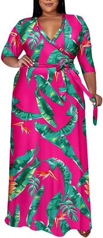 Photo 1 of Runwind Plus Size Dresses for Women Floral Maxi Dress Flowy 3/4 Sleeve with Belt
4xl