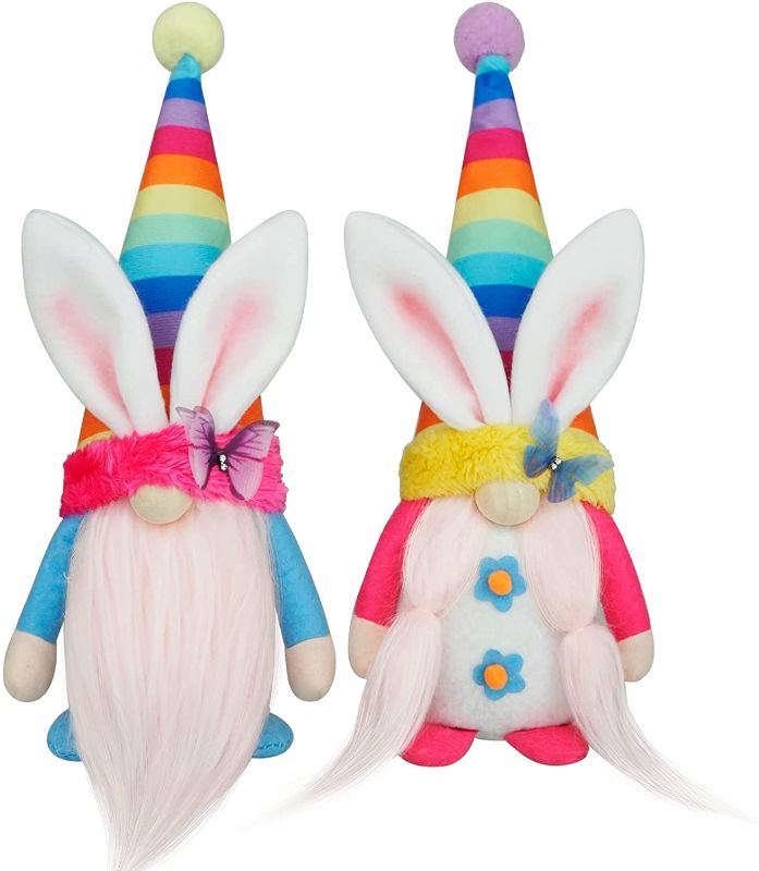 Photo 1 of CRCZK Easter Decorations, Easter Bunny Gnomes Plush Decor,2 Pack Crafted Rainbow Nisse Figures Gnome Ornaments, Spring Easter Gnome Tiered Tray Decor, Easter Gifts
