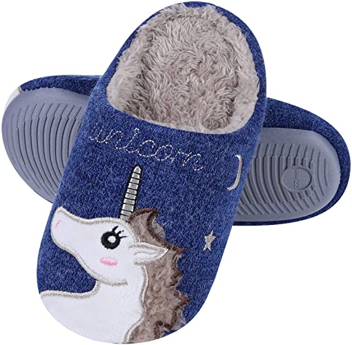 Photo 1 of Beslip Girl's Cute Unicorn House Slippers Memory Foam Indoor Slippers Comfy Fuzzy Knitted Slip On Slippers with Anti-Slip Rubber Sole GIRLS SIZE XS

