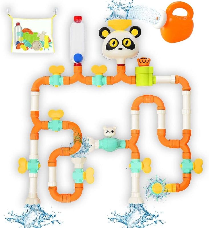 Photo 1 of DIY Bath Toys for Toddlers Ages 1-3 and Kids 4-8, STEM Water Toys with Extra Features, 50-Piece Colorful Pipe Bathtub Set with Swiveling Valves, Top Right Toys
