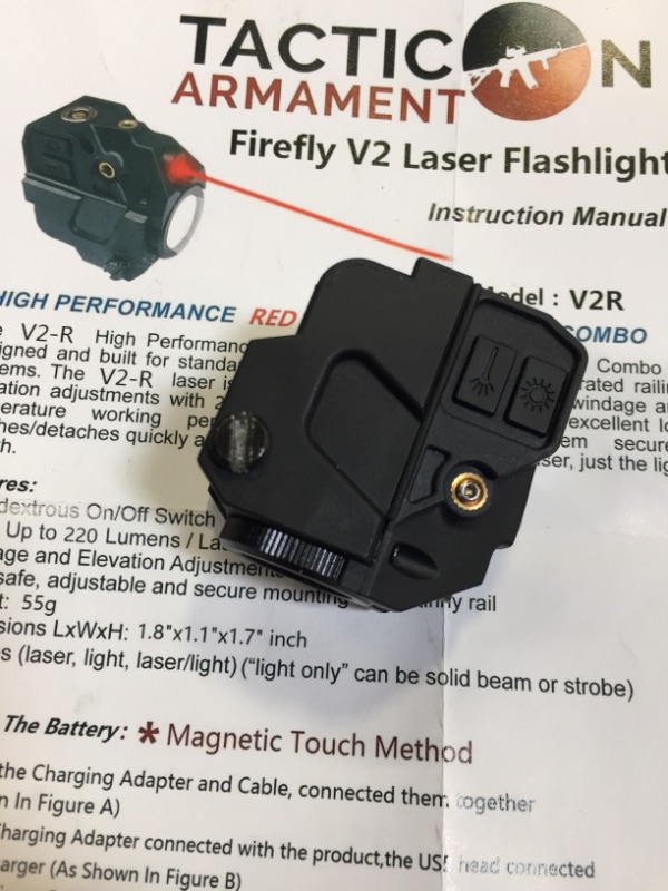 Photo 5 of Firefly V2 Flashlight Laser Sight | Strobe Function | Combat Veteran Owned Company | Pistols | Rifles | 220 Lumens | Magnetic Charging | Laser Flashlight Combo for Handgun Pistol Hand Gun | Gun Light Red Laser -- SCREW NEEDS TO BE REPLACED 