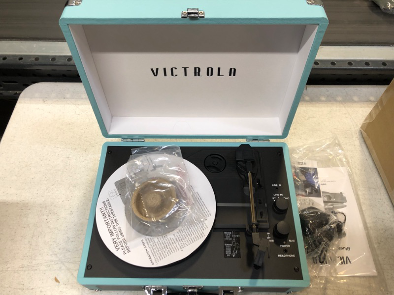 Photo 2 of Victrola Vintage 3-Speed Bluetooth Portable Suitcase Record Player with Built-in Speakers | Upgraded Turntable Audio Sound | Aqua Turquoise (VSC-550BT-TU)
