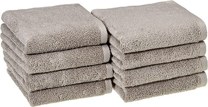 Photo 1 of Amazon Basics Quick-Dry Hand Towels - 100% Cotton, 8-Pack, Platinum
