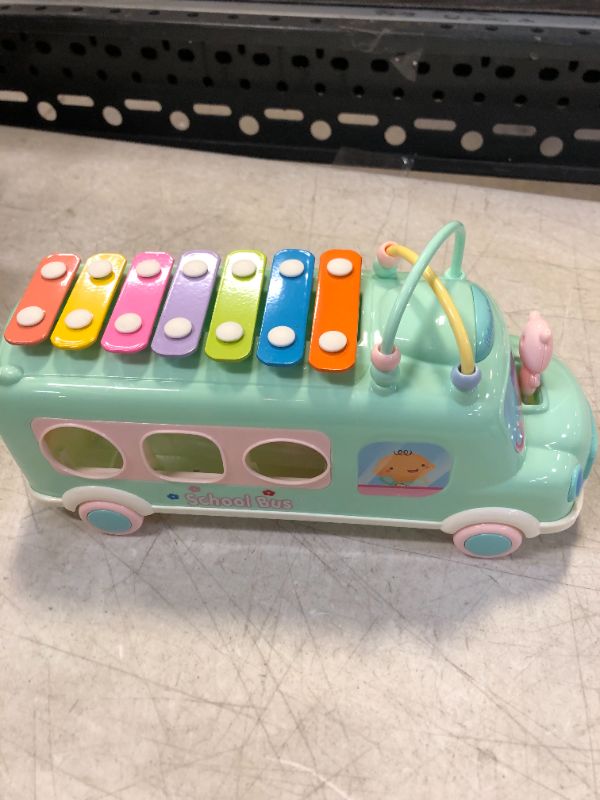 Photo 2 of EFOSHM Intellectual School Bus Baby Toy, Piano Music Bus Toys Toddler for 1-3 Years,Shape Puzzles Knocking Piano Educational Musical Toys Gifts for 1 Year Old Boy and Girl Christmas Birthday