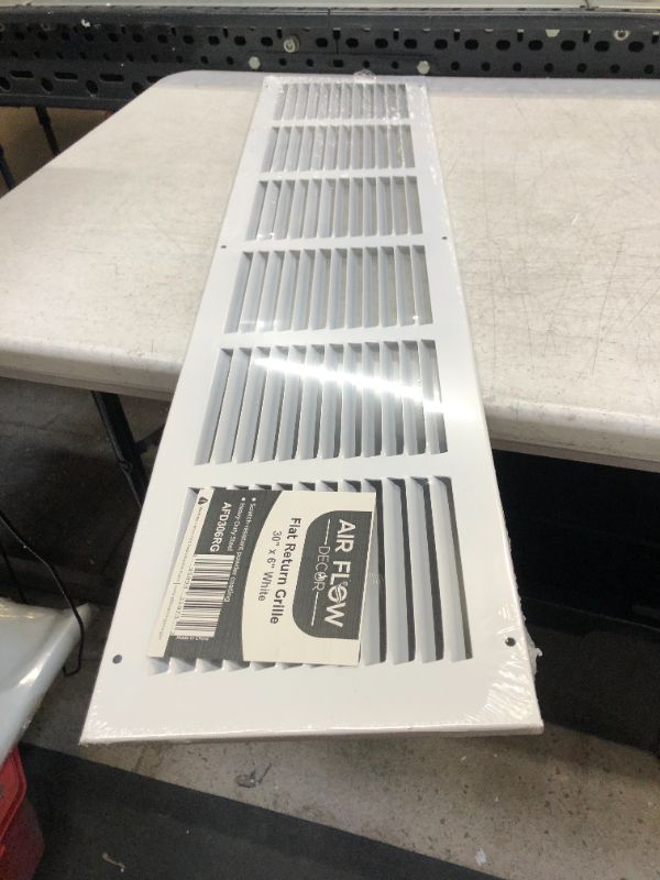 Photo 3 of Air Flow Decor 30" x 6" Steel Return Air Grille | HVAC Vent Cover Grill for Wall, Sidewall and Ceiling | Air Return Vent Covers, White (Screws Included) | Outside Dimensions: 31.75"W x 7.75"H - ITEM SEEMS WARPED - 