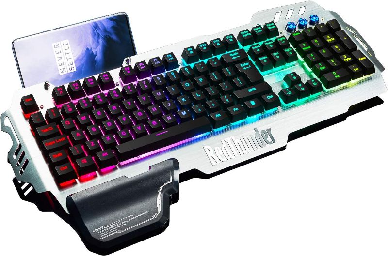 Photo 1 of RedThunder K900 Gaming Keyboard, RGB Backlit Semi Mechanical Keyboard with Wrist Rest, Water-Resistant USB Wired Hybrid Ergonomic Keyboard, Teclado Gamer for Desktop Computer PC Mac PS4 - MISSING WRIST REST -