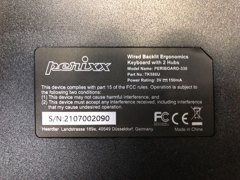 Photo 4 of Perixx PERIBOARD-330B, Wired Ergonomic Keyboard with Adjustable Wrist Rest, Illuminated Keys, and Membrane Low Profile Keys, 2 Extra USB Ports, US English Layout