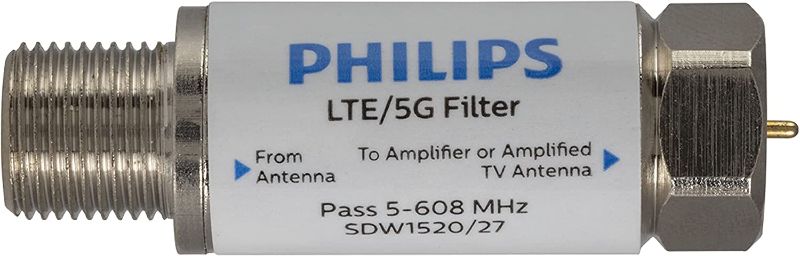 Photo 1 of Philips LTE Filter for TV Antenna, Filters 4G 5G LTE Signal to Reduce Interference and Pixilation for Clear Digital HD TV Reception, Frequency Range 5-608 MHz, Indoor Outdoor Installation, SDW1520/27
