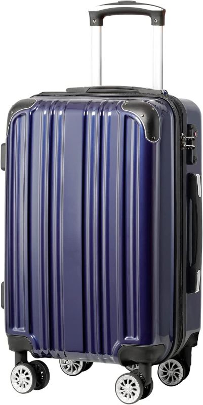 Photo 1 of Coolife Luggage Expandable(only 28") Suitcase PC+ABS Spinner 20in 24in 28in Carry on (navy new, L(28in)).. STILL IN PLASTIC!!