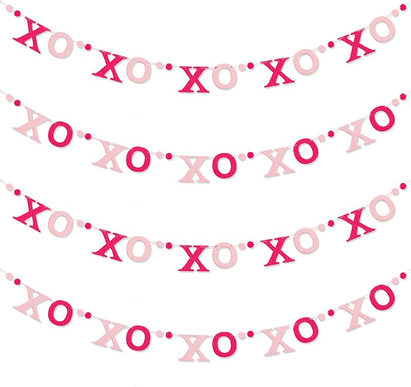 Photo 1 of 2 COUNT Yilloog 4 Pcs Felt XOXO Banner Valentines Decorations Pink Felt Ball Garland Banner Hanging Banner Valentines XOXO Decor for Anniversary Wedding Valentine's Day (XOXO) B DAY PARTY 