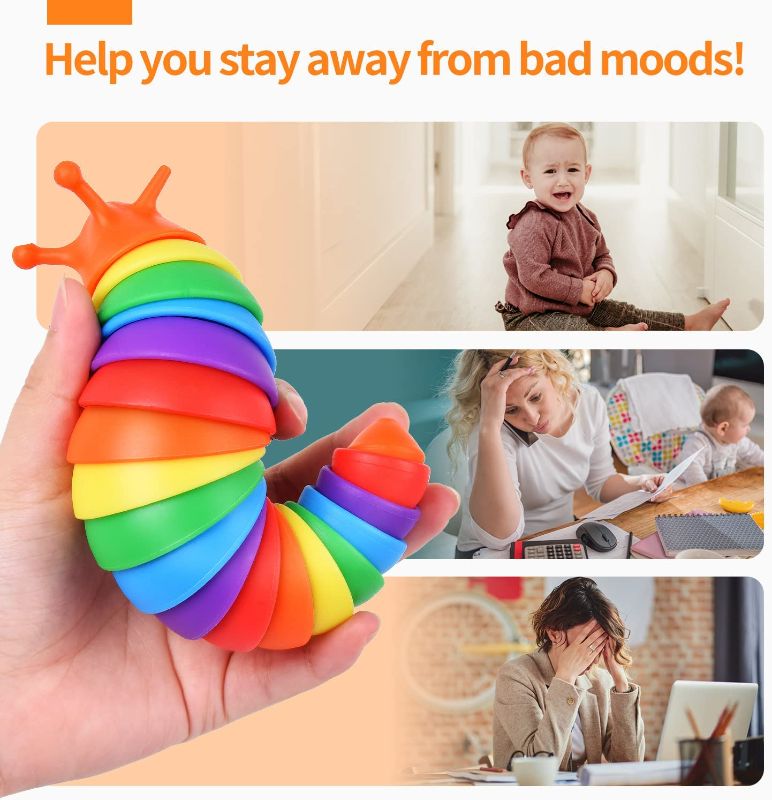 Photo 1 of Fidget Slug Toy, Toddler Sensory Toys for Autistic Children, Flexible Articulating 3D Printed Slug Toys, Novelty Autism Toys for Kids 5-7, Adults, ADHD, ASD, Christmas, Birthday (Rainbow)