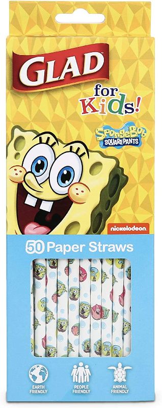 Photo 1 of 2 COUNT....Glad for Kids SpongeBob SquarePants Paper Straws -50 Paper Straws with Fun and Cute SpongeBob Design | Nickelodeon SpongeBob Tropical Paper Straws for Kids