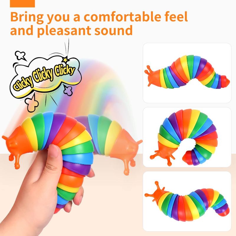 Photo 1 of Fidget Slug Toy, Toddler Sensory Toys for Autistic Children, Flexible Articulating 3D Printed Slug Toys, Novelty Autism Toys for Kids 5-7, Adults, ADHD, ASD, Christmas, Birthday (Rainbow)