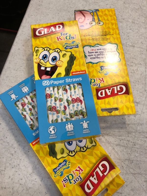 Photo 2 of 3 COUNT ....Glad for Kids SpongeBob SquarePants Paper Straws -50 Paper Straws with Fun and Cute SpongeBob Design | Nickelodeon SpongeBob Tropical Paper Straws for Kids