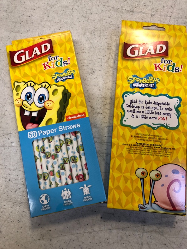 Photo 2 of 2 COUNT Glad for Kids SpongeBob SquarePants Paper Straws -50 Paper Straws with Fun and Cute SpongeBob Design | Nickelodeon SpongeBob Tropical Paper Straws for Kids