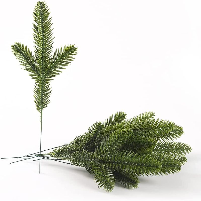 Photo 1 of 30pcs Artificial Pine Branches Christmas Greenery Stems Faux Pine Leaves Twigs Pine Picks for Christmas Tree Wreath Garland Xmas Decoration  -- FACTORY SEALED --
