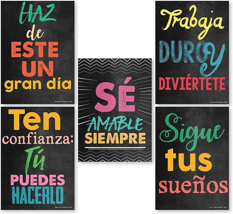View 1 of MWB Spanish Motivational Quotes Posters for Kids - Positive Quotes Wall Decor Gift | Phrases Like"Be Confident" | Inspirational Spanish Classroom Decorations | 13"x 18" Non-Laminated (Pack of 5) -- FACTORY SEALED --