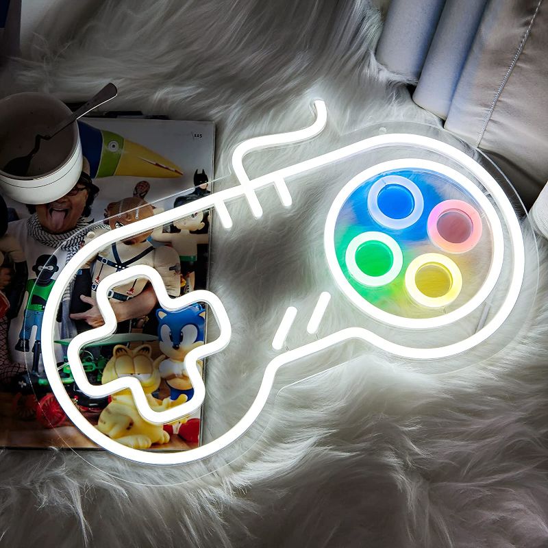 Photo 1 of GOVZERY Cool Gamepad Neon Signs for Boys Room Decor 16.5''x10'' LED Neon Light Sign for Bedroom Wall Decor Gaming Decor for Boys Room Kids Game Room Teen Room Man cave (White-dimmable)
