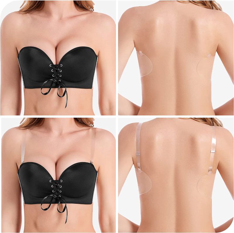 Photo 2 of Onreverie Adhesive Backless Sticky Push Up Invisible Strapless Bra with Clear Back Straps for Women  SIZE 2XL (32E,34D,36C,38B,40A)
