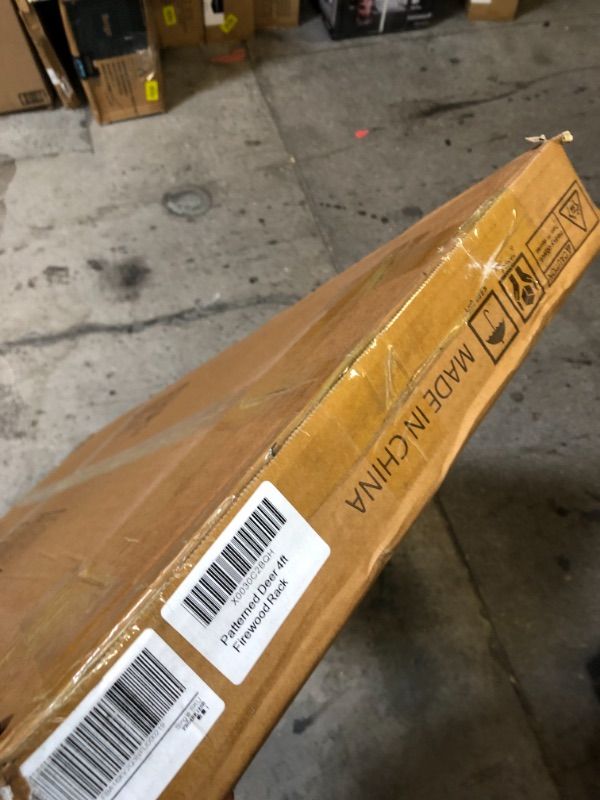 Photo 1 of Mr IRONSTONE 4ft Firewood Rack, Outdoor Wood Rack for Firewood Storage Racks, with Carving Elk Pattern and Iron Grid for Hold Logs of Various Sizes, Heavy Duty Log Storage Bin Indoor for Fireplace 4 FT Deer Pattern