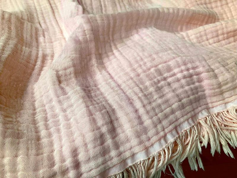 Photo 3 of 100% Organic Muslin Cotton Throw Blanket for Couch Chair Adults, 4 Layers Pre-Washed Plant Dyed Yarn, Breathable Super Soft, Cozy, Warm Lightweight Bed Blanket, 