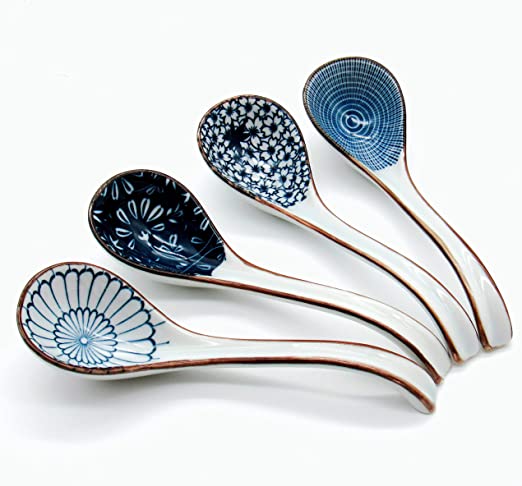 Photo 1 of 
.JOBNTZ Asian Soup Spoon,Ceramic Ramen Spoon,6.4inch Japanese Pho Spoon with Long Handle for Miso,Dumpling,Noodles,Wonton (Blue and White Porcelain, Set of 4)