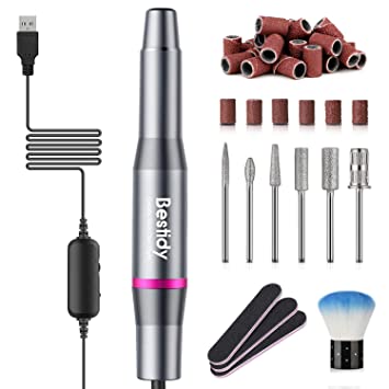 Photo 1 of Bestidy Best Gift Electric Nail Drill Kit, USB Manicure Pen Sander Polisher with 6 Pieces Changeable Drills and Sand Bands for Exfoliating, Polishing, Nail Removing, Acrylic Nail Tools (B-Black)