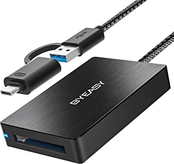 Photo 1 of XQD Card Reader Adapter, BYEASY Aluminum USB 3.0 XQD Memory Card Reader/Writer via USB 3.1 and USB C Ports with Braided Cable for Sony G/M Series, Nikon, Lexar Professional XQD Card