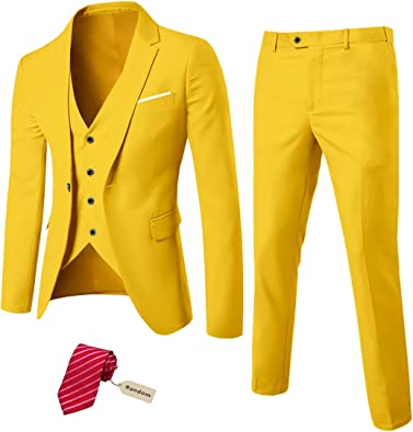 Photo 1 of size small----------MYS Men's 3 Piece Slim Fit Suit Set, One Button Solid Jacket Vest Pants with Tie