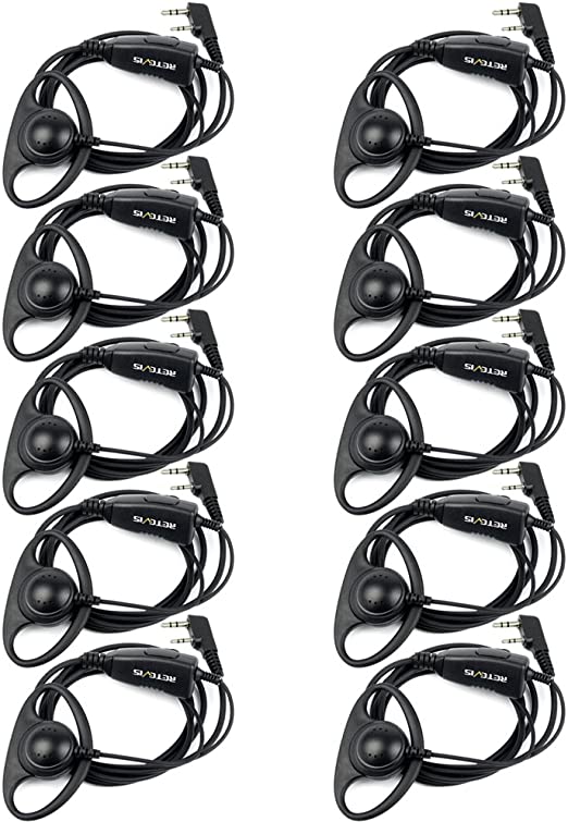 Photo 1 of Retevis Case of 10, Walkie Talkies Earpiece with Mic 2 Pin D-Type Headset Compatible with Baofeng UV-5R BF-888S H-777 RT22 RT27 RT-5R Kenwood 2 Way Radios(10 Pack)