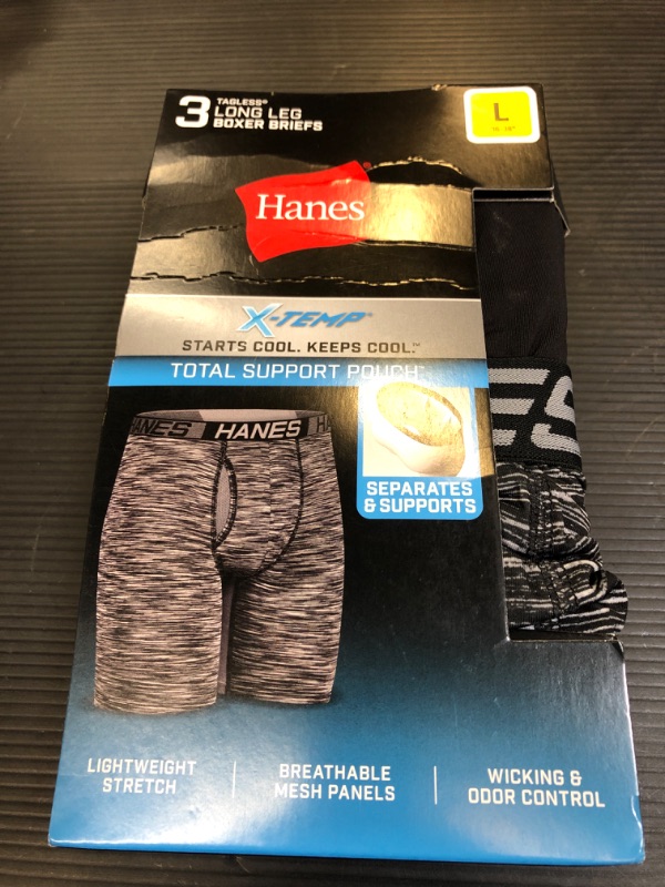 Photo 2 of Hanes Total Support Pouch Men's Boxer Briefs Pack, X-Temp Cooling, Anti-Chafing, Moisture-Wicking Underwear,Trunks Available Long Leg Large Long Leg - Assorted