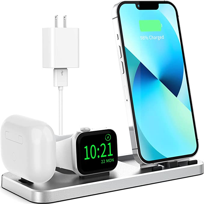 Photo 1 of 3 in 1 Charging Station for Multiple Devices Apple Portable Charging Stand for Apple Watch iPhone and AirPods Build-in Charger Charging Dock Holder for iPhone with Adapter and Cable(Silver)
Visit the DIMOLY Store