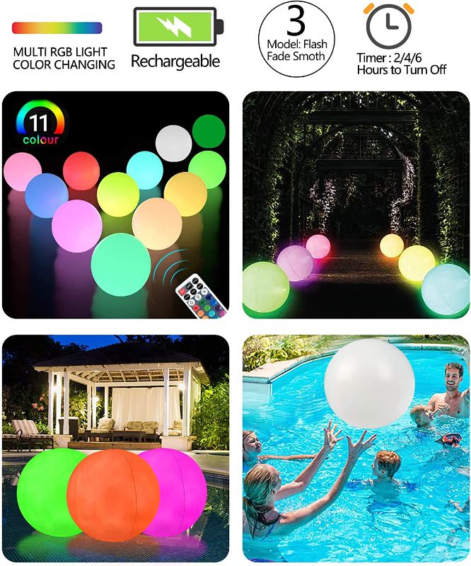 Photo 1 of 4  pieces  16'' Inflatable Light Up Beach Ball with 2.4g Remote, Multi - Color Changing Light, Rechargeable Glow in The Dark Ball for Pool...