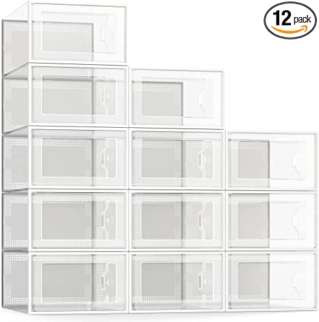 Photo 2 of 12 Pack Shoe Storage Boxes, Clear Plastic Stackable Shoe Organizer Bins, Drawer Type Front Opening Shoe Holder Containers PACKAGING MAY VARY