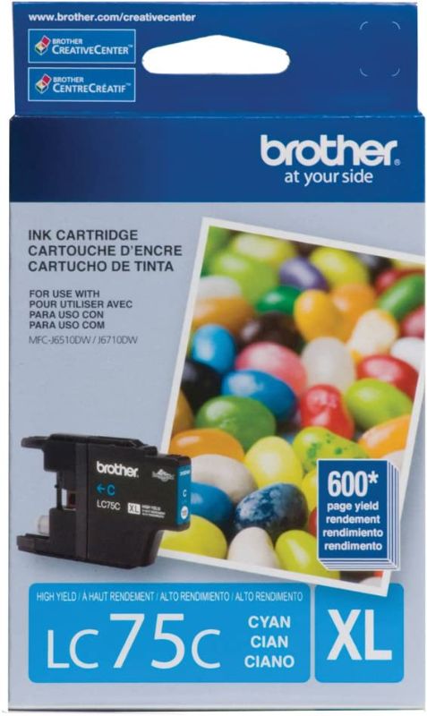 Photo 1 of BROTHER LC75C High-Yield Ink 600 Page-Yield Cyan Black Printing & Clear Grayscale Reproduction; DAMAGED PACKAGING 