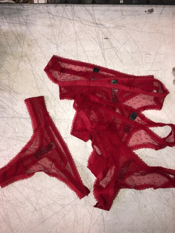 Photo 1 of 5-pack Iris & Lilly Women's Mesh and Lace Underwear Thong Scooter Red Size XS Pack of 5 red
