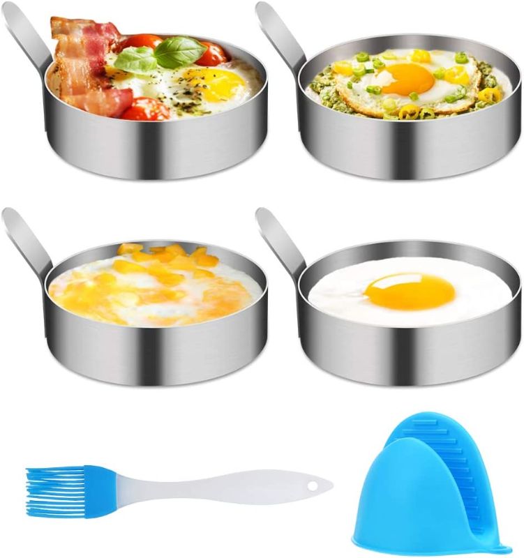 Photo 1 of 4/6 Pack Egg Ring,Egg Mold Ring Non Stick Stainless Steel 3.5Inch Egg Mold Egg Rings for Frying Eggs Pancake Sandwich Cooking Beefsteak Griddle Kitchen Gadgets for Breakfast
