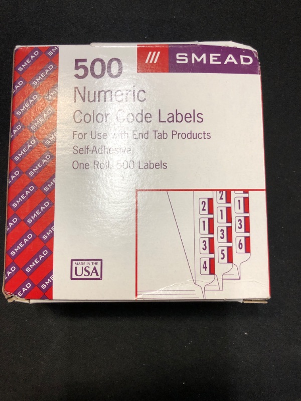 Photo 2 of Smead Single Digit End Tab Labels Number 1 Red 500/Roll -SMD67371
