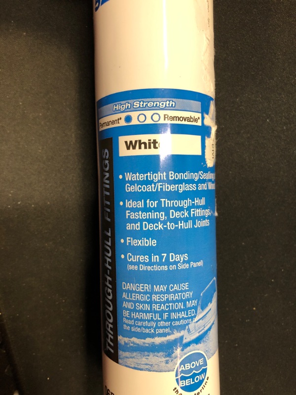 Photo 3 of 3M Marine Adhesive Sealant 5200 Permanent Bonding and Sealing Waterproof Repair PN06500 White 1 Cartridge 10 Fl Oz  -- CONTAINER SLIGHTLY DENTED --
