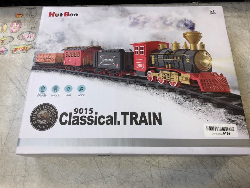 Photo 2 of Hot Bee Train Set - Train Toys for Boys Girls w/ Smokes, Lights & Sound, Railway Kits, Toy Train w/ Steam Locomotive Engine, Cargo Cars & Tracks, Christmas Gifts for 3 4 5 6 7 8+ Year Old Kids Red  -- FACTORY SEALED --