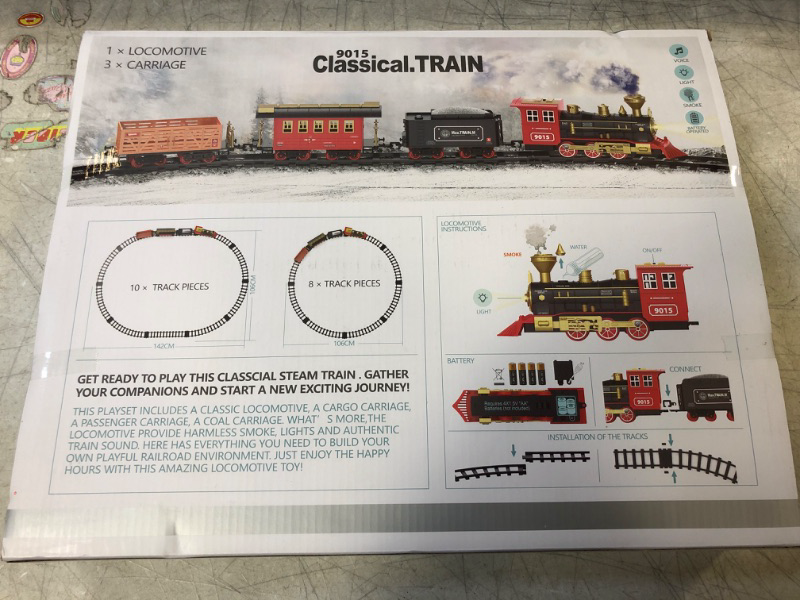 Photo 4 of Hot Bee Train Set - Train Toys for Boys Girls w/ Smokes, Lights & Sound, Railway Kits, Toy Train w/ Steam Locomotive Engine, Cargo Cars & Tracks, Christmas Gifts for 3 4 5 6 7 8+ Year Old Kids Red  -- FACTORY SEALED --