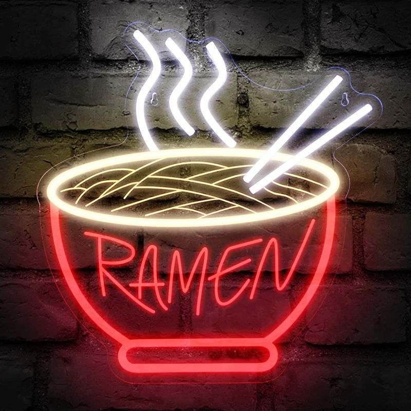 Photo 1 of Red Ramen Neon Sign - IMEGINA 3D Dimmable 12V Japanese Neon Signs for Wall Decor 15.3x14.5 Inch, Bright LED Neon Lights for Restaurant, Window, Shop, Dinning Room
