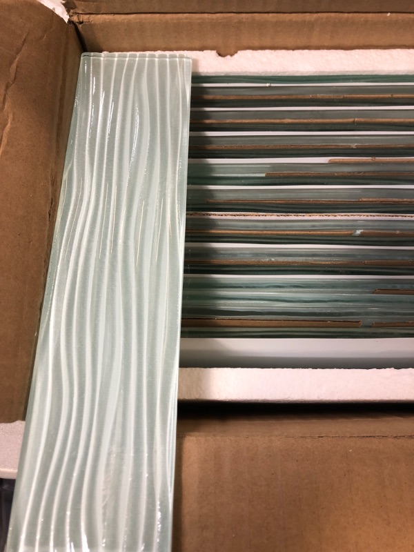 Photo 2 of Adedeo Glass Subway Tile 3 x 12 Inch Light Green Water Ripple for Kitchen Backsplash Bathroom Wall (20-Pack, 5 sq.ft.) 3 x 12 Inch Green